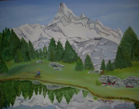 lac de montagne au printemps